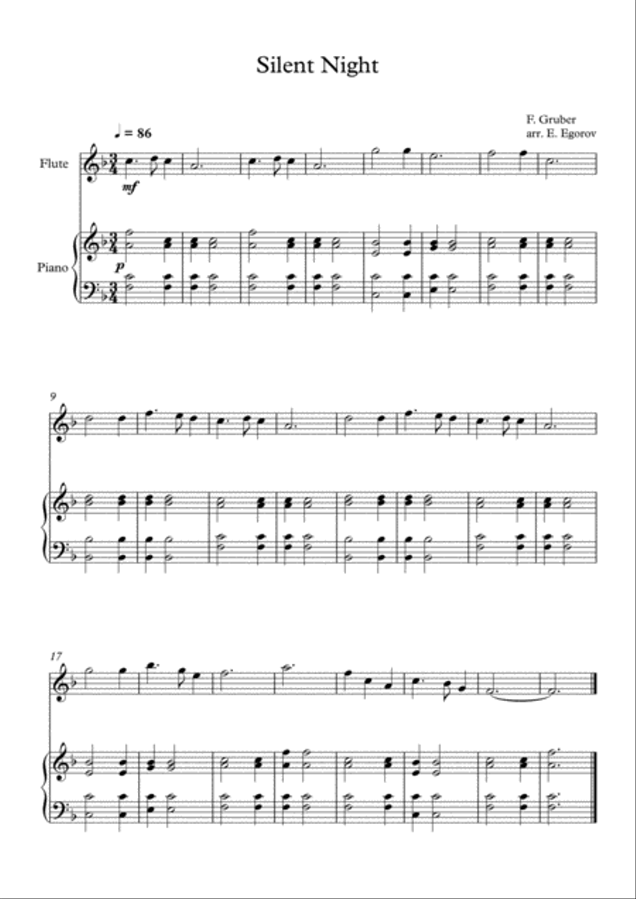 Silent Night, Franz Xaver Gruber, For Flute & Piano Flute Solo scores gallery preview page 1