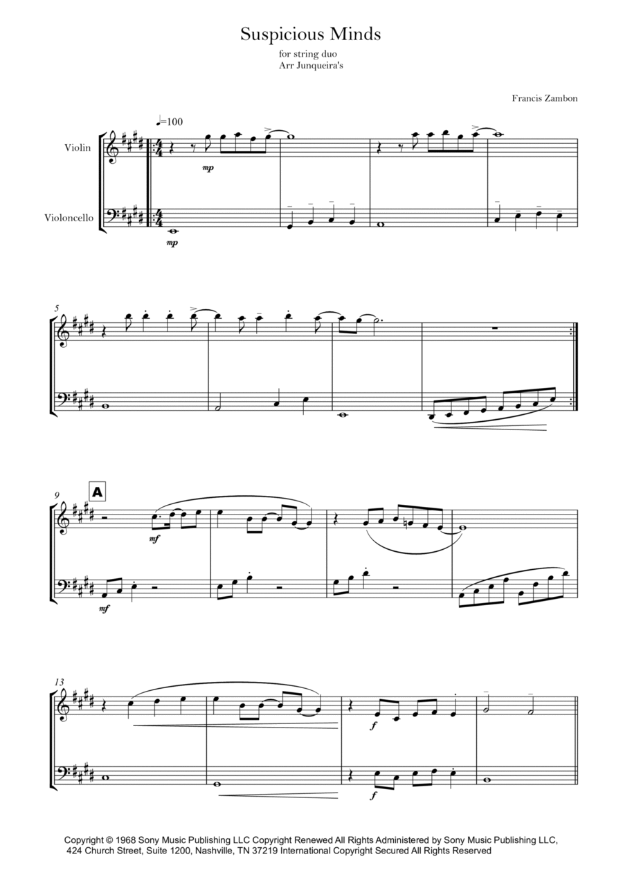 Suspicious Minds String Duet scores gallery preview page 1