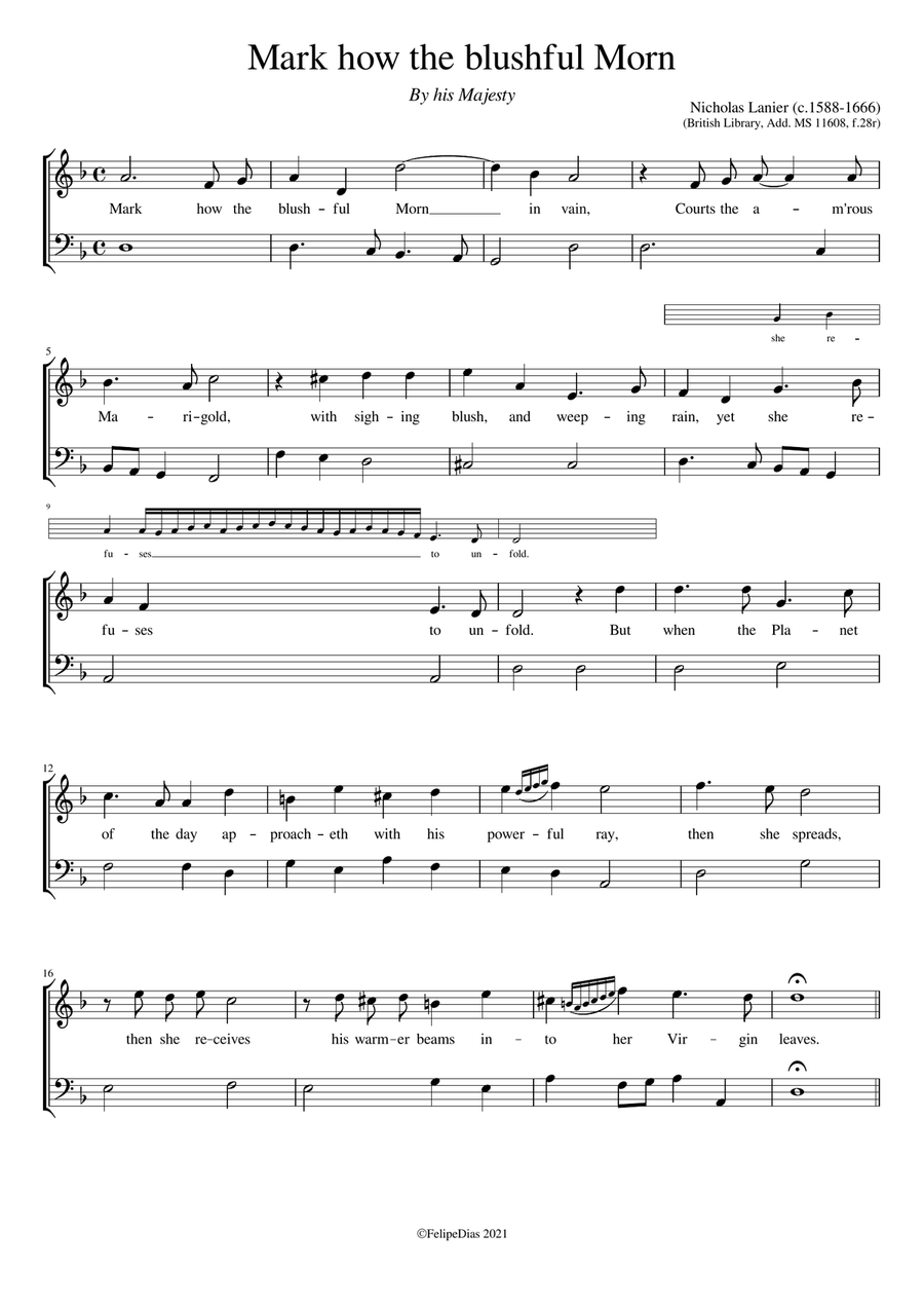 Mark how the blushful morn (The Marigold) Voice Solo scores gallery preview page 1