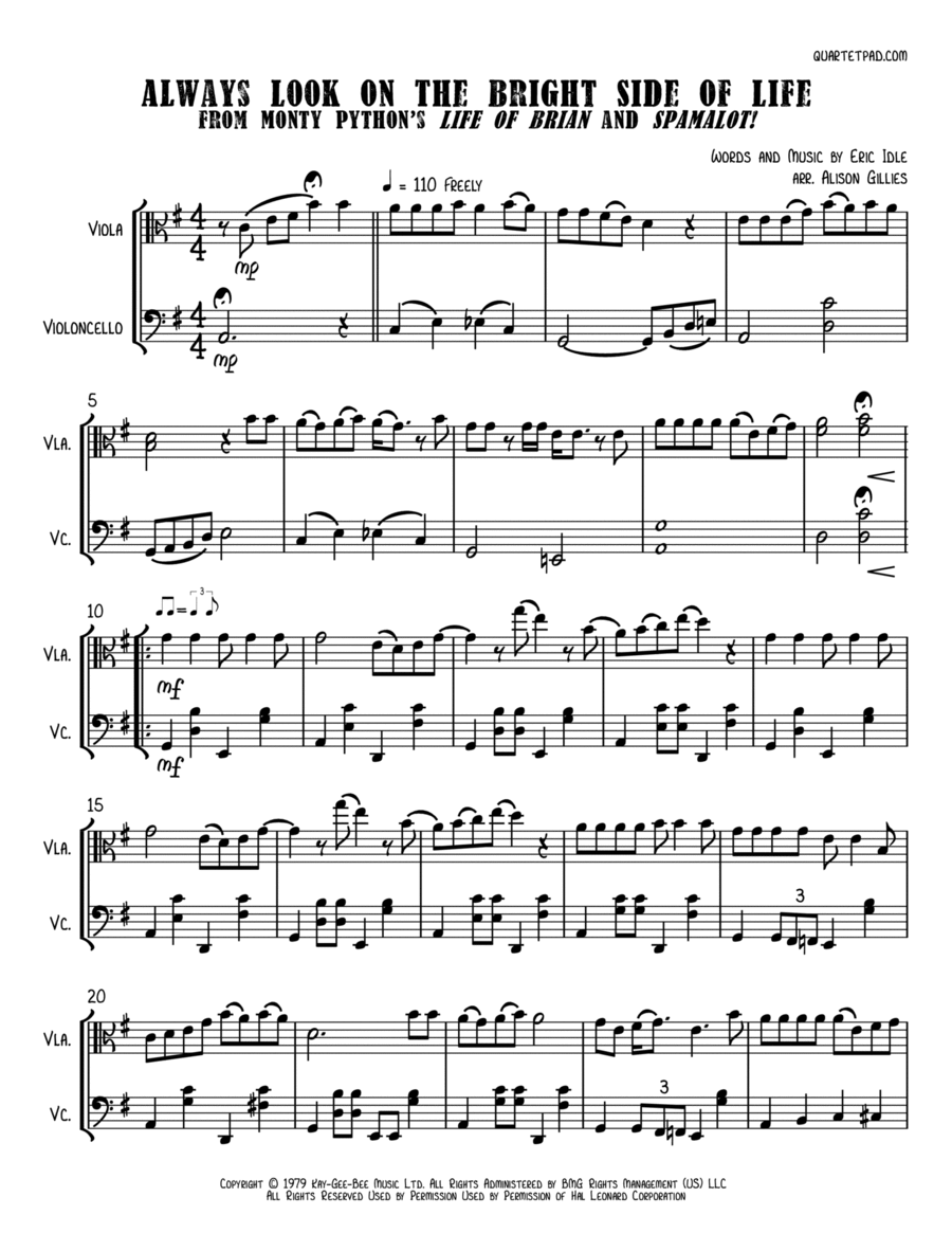 Always Look On The Bright Side Of Life String Duet scores gallery preview page 1