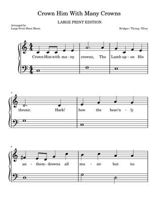 Crown Him With Many Crowns LARGE PRINT Easy Piano Hymn
