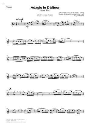 Book cover for Adagio (BWV 974) - Violin and Piano (Individual Parts)