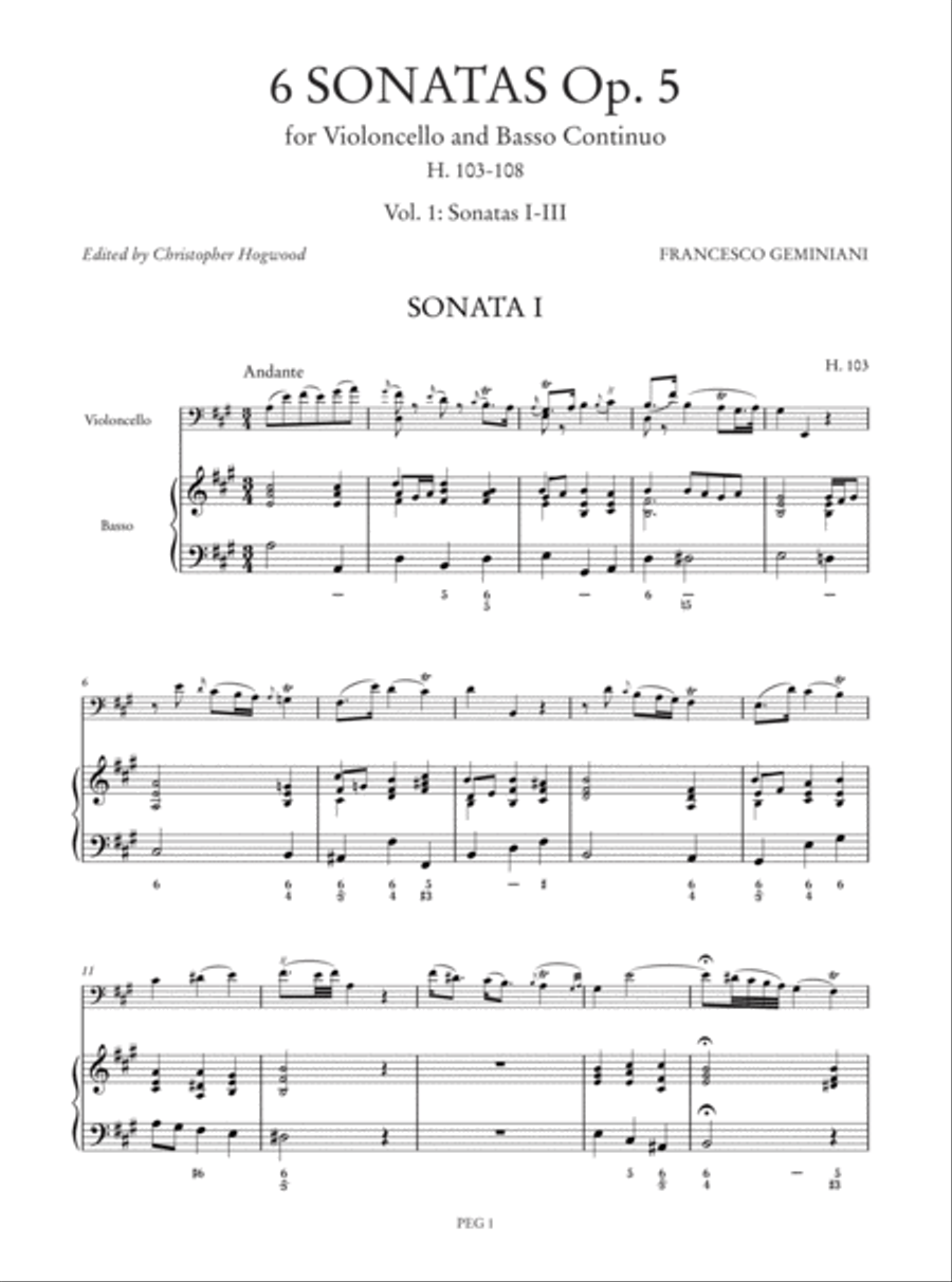 6 Sonatas Op. 5 (H. 103-108) for Violoncello and Basso Continuo - Vol. 1: Sonatas I-III Cello scores gallery preview page 2