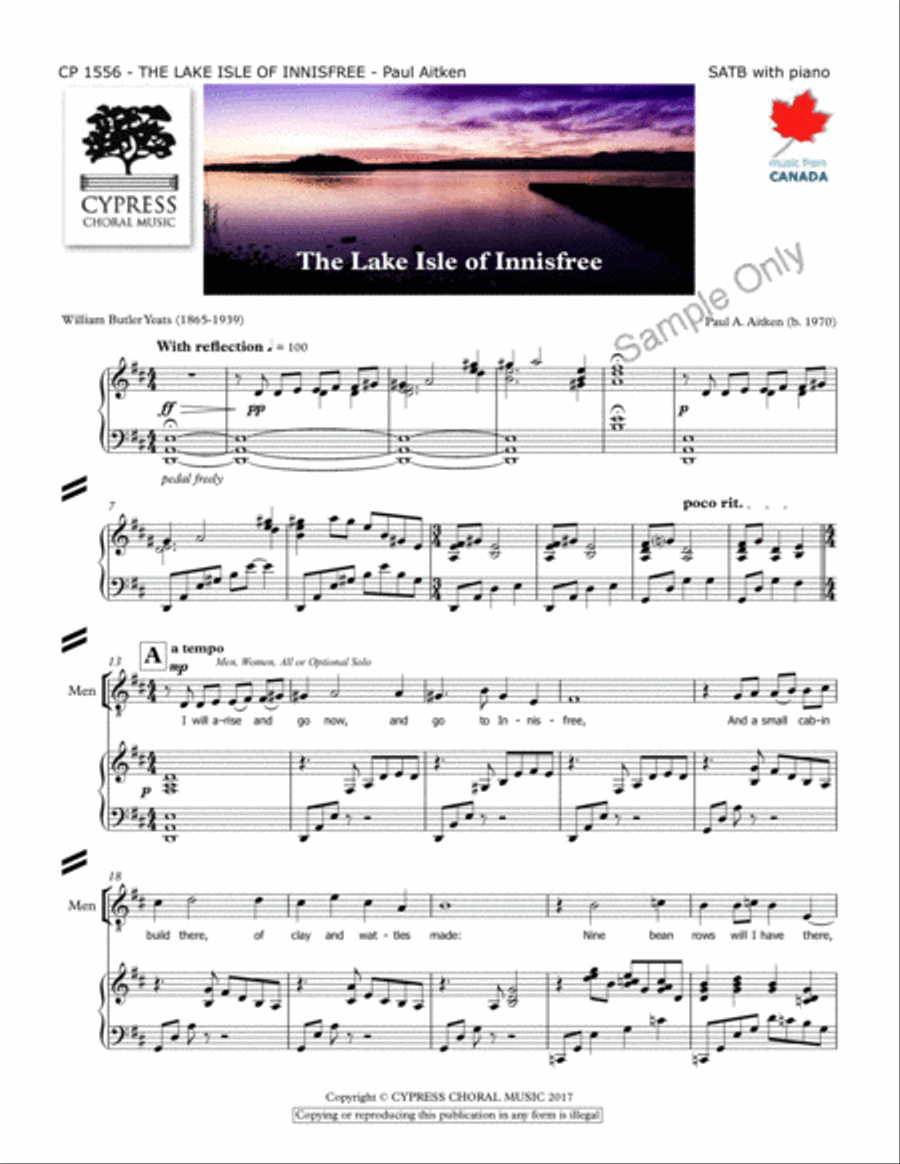 The Lake Isle Of Innisfree 4-Part scores gallery preview page 2