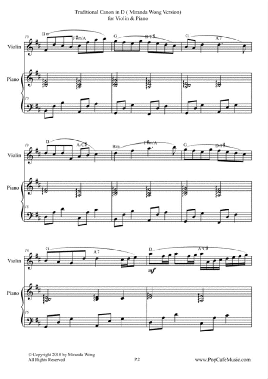 Traditional Canon in D for Violin & Piano Traditional Canon in D for Violin & Piano Violin Solo scores gallery preview page 2