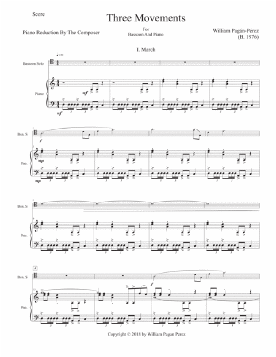 Three Movements (for bassoon and reduction for piano) Bassoon scores gallery preview page 2