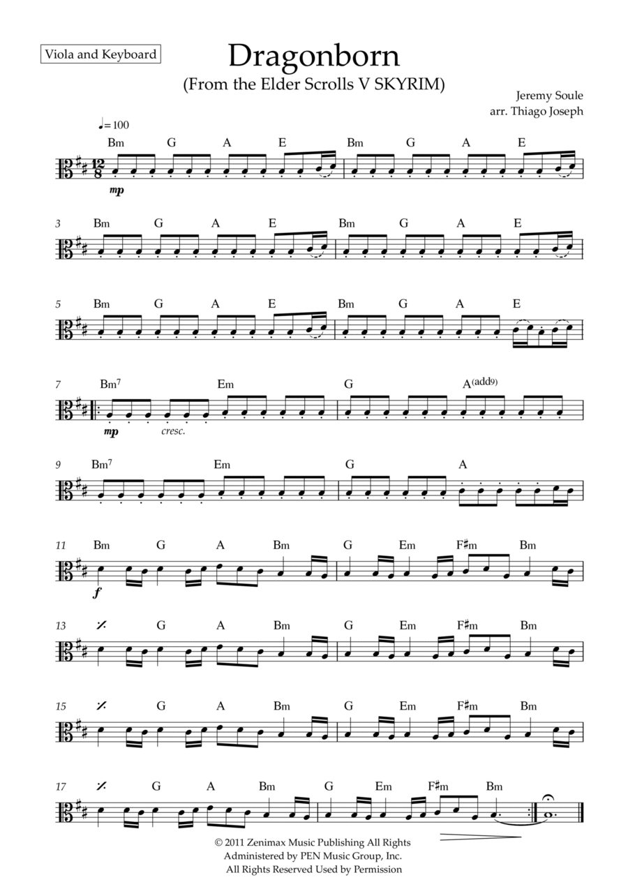 Dragonborn (skyrim Theme) Viola Solo scores gallery preview page 1