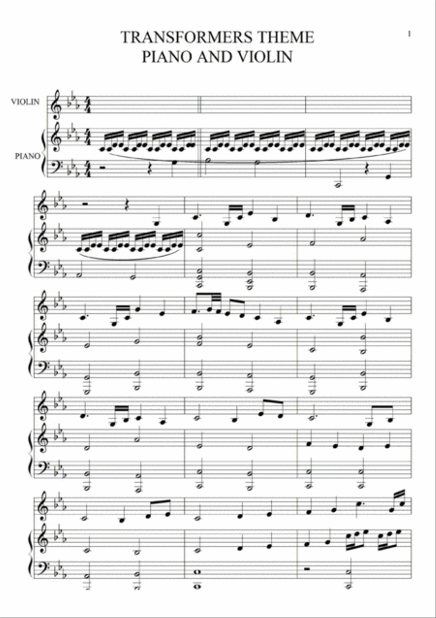 TRANSFORMERS PIANO AND VIOLIN Small Ensemble scores gallery preview page 1