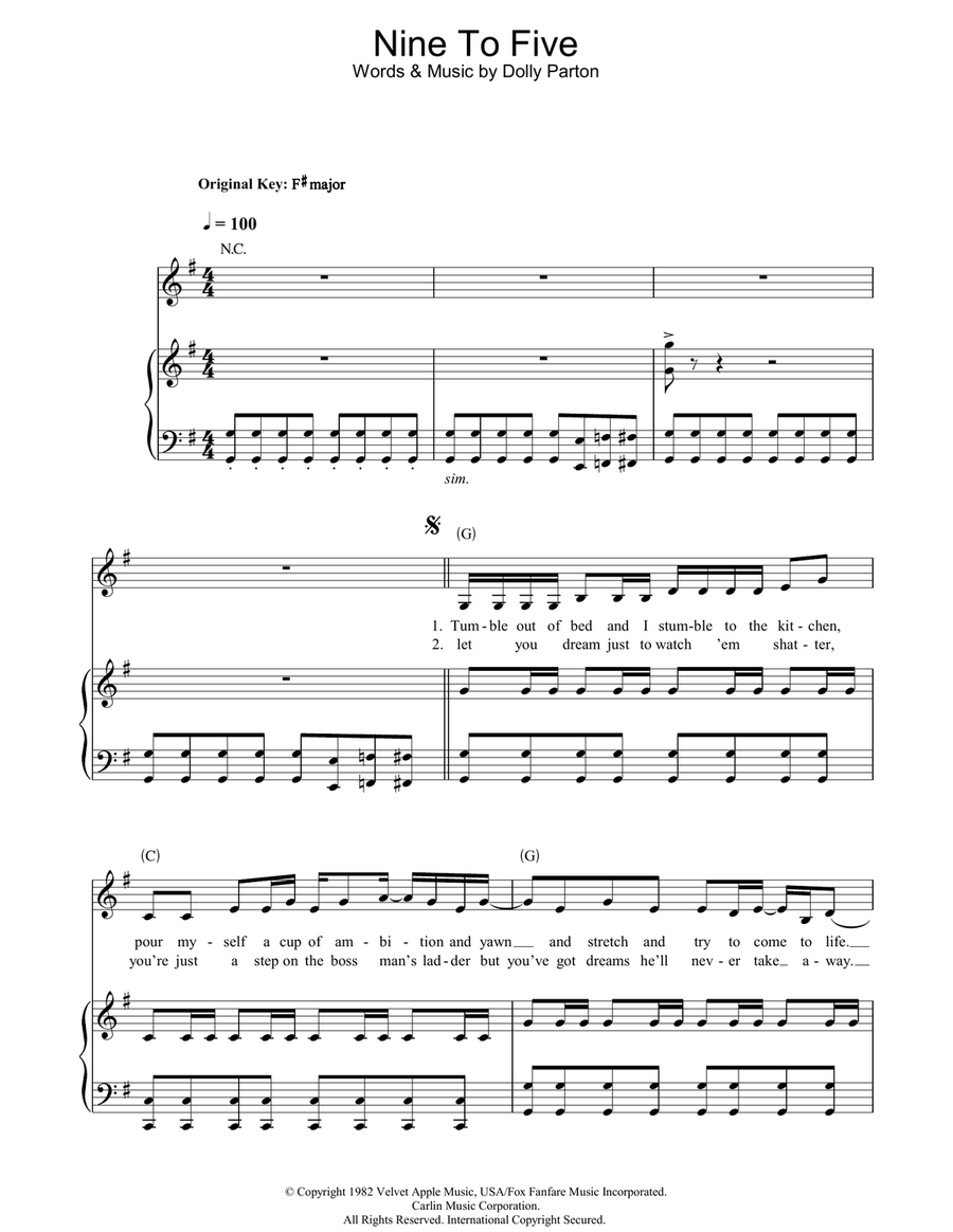 Nine To Five Acoustic Guitar scores gallery preview page 1