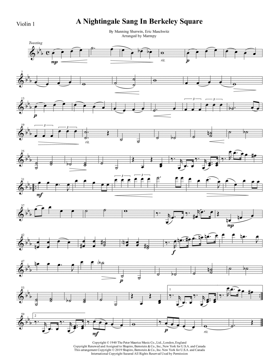 A Nightingale Sang In Berkeley Square String Trio scores gallery preview page 1