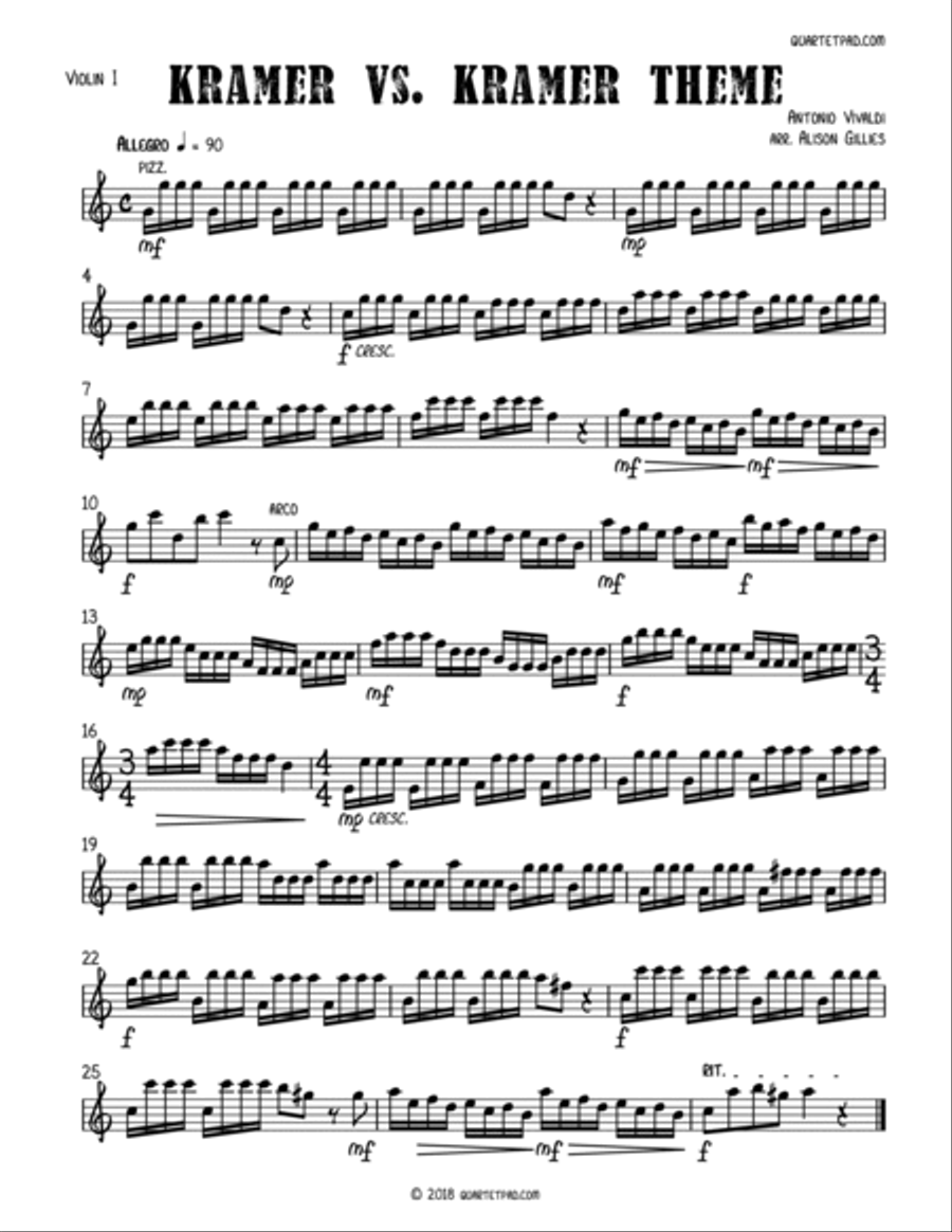 Kramer vs. Kramer Theme - String Quartet String Quartet scores gallery preview page 4