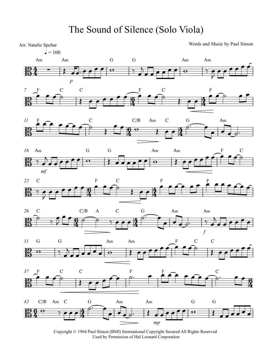The Sound Of Silence Viola Solo scores gallery preview page 1