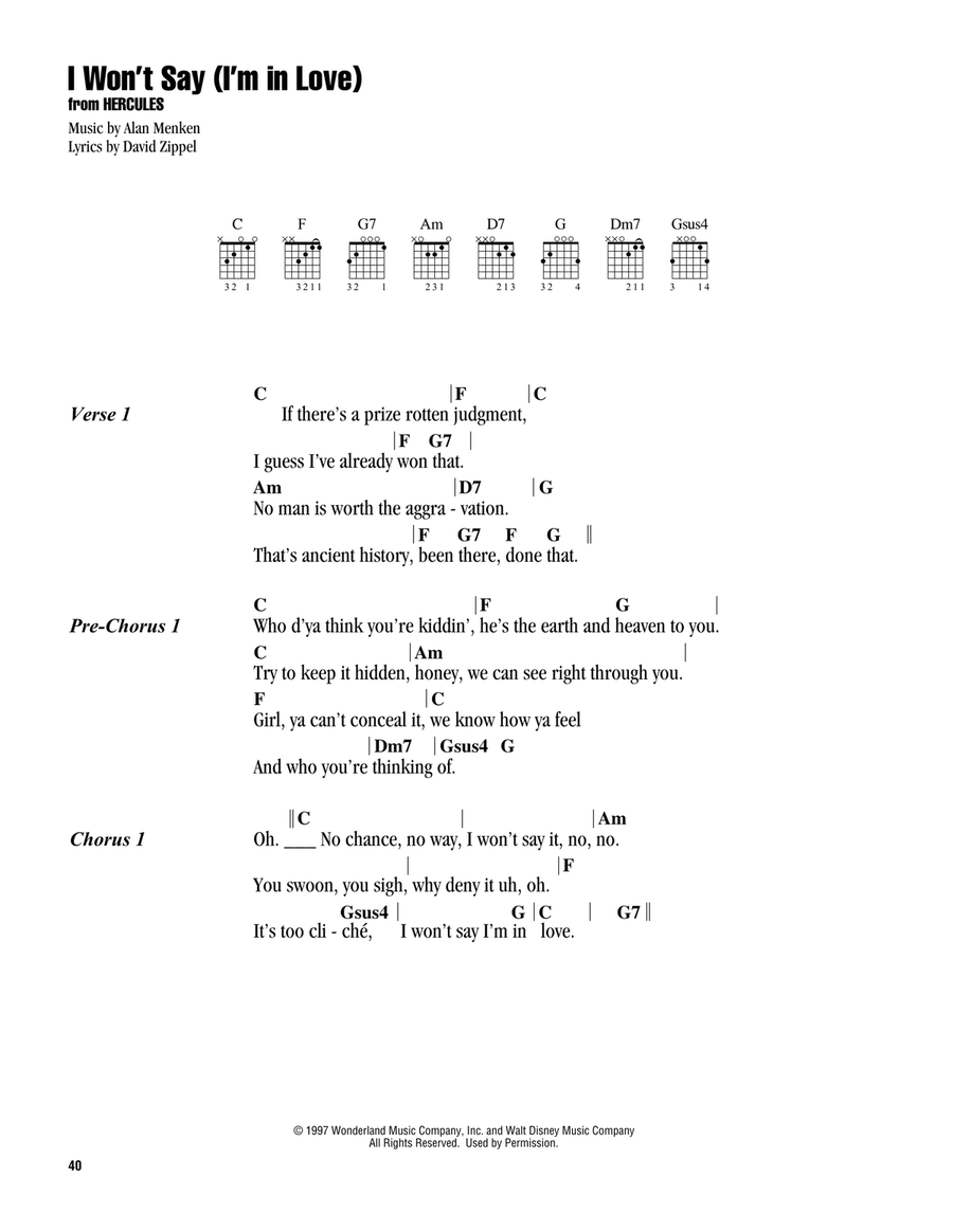 I Won't Say (I'm In Love) (from Hercules) Guitar scores gallery preview page 1