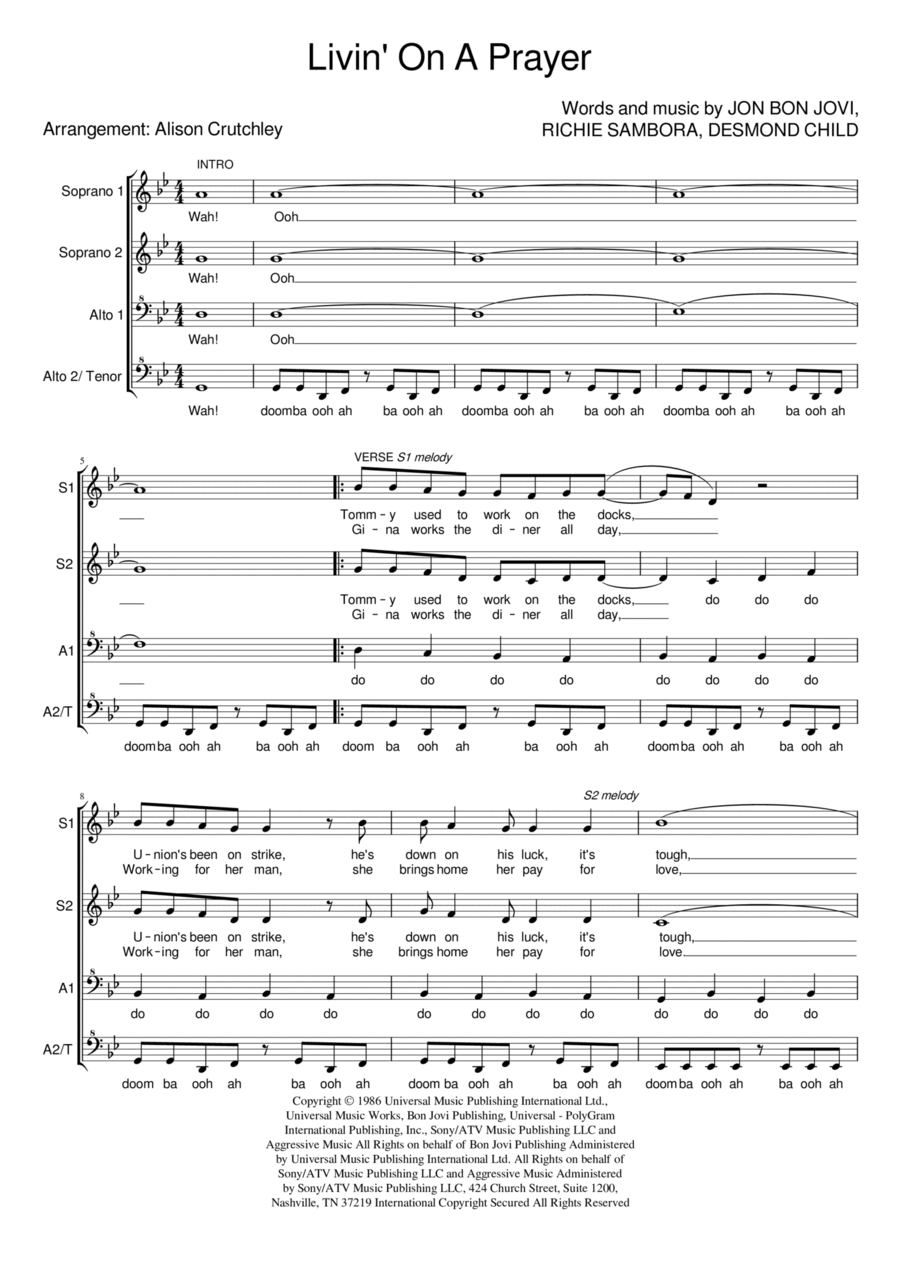 Livin' On A Prayer SSAA scores gallery preview page 1
