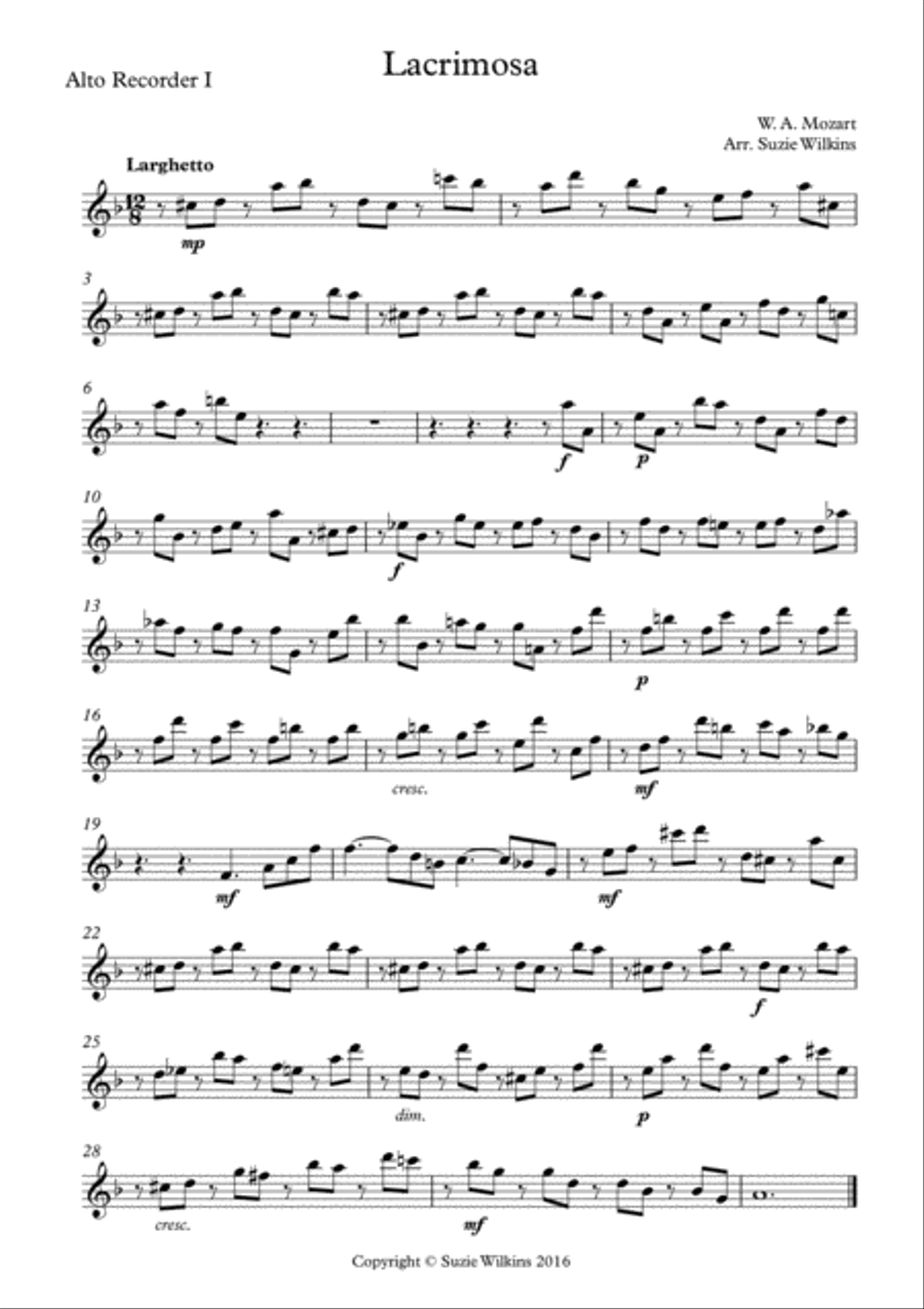 Lacrimosa for SSAATB Recorder Ensemble SSAATB scores gallery preview page 3