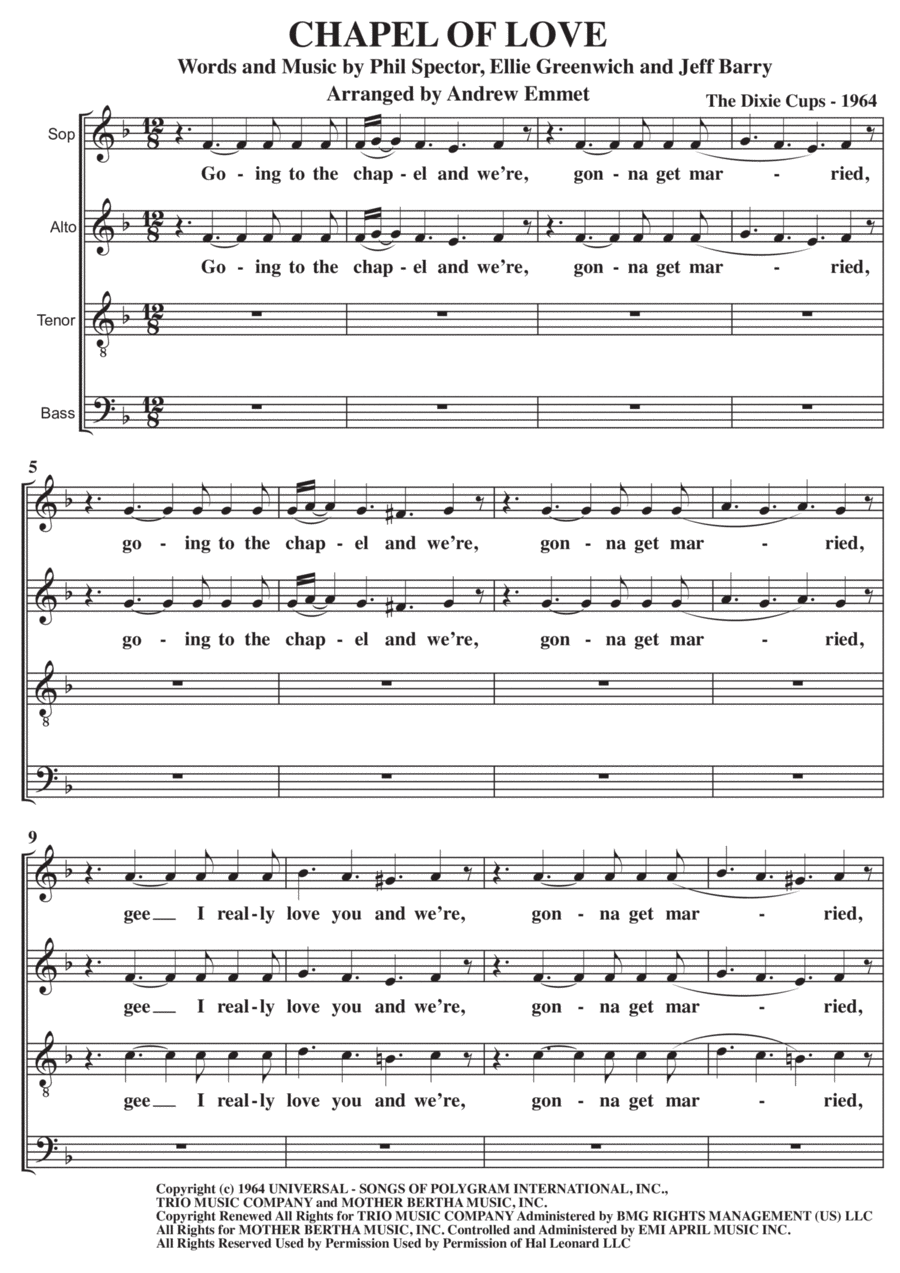 Chapel Of Love 4-Part scores gallery preview page 1