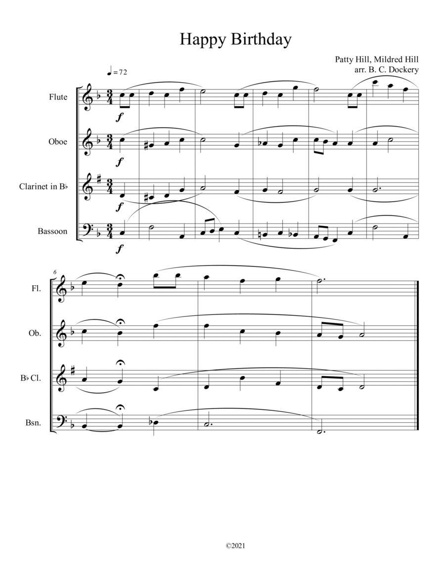 Happy Birthday for Woodwind Quartet Woodwind Quartet scores gallery preview page 1