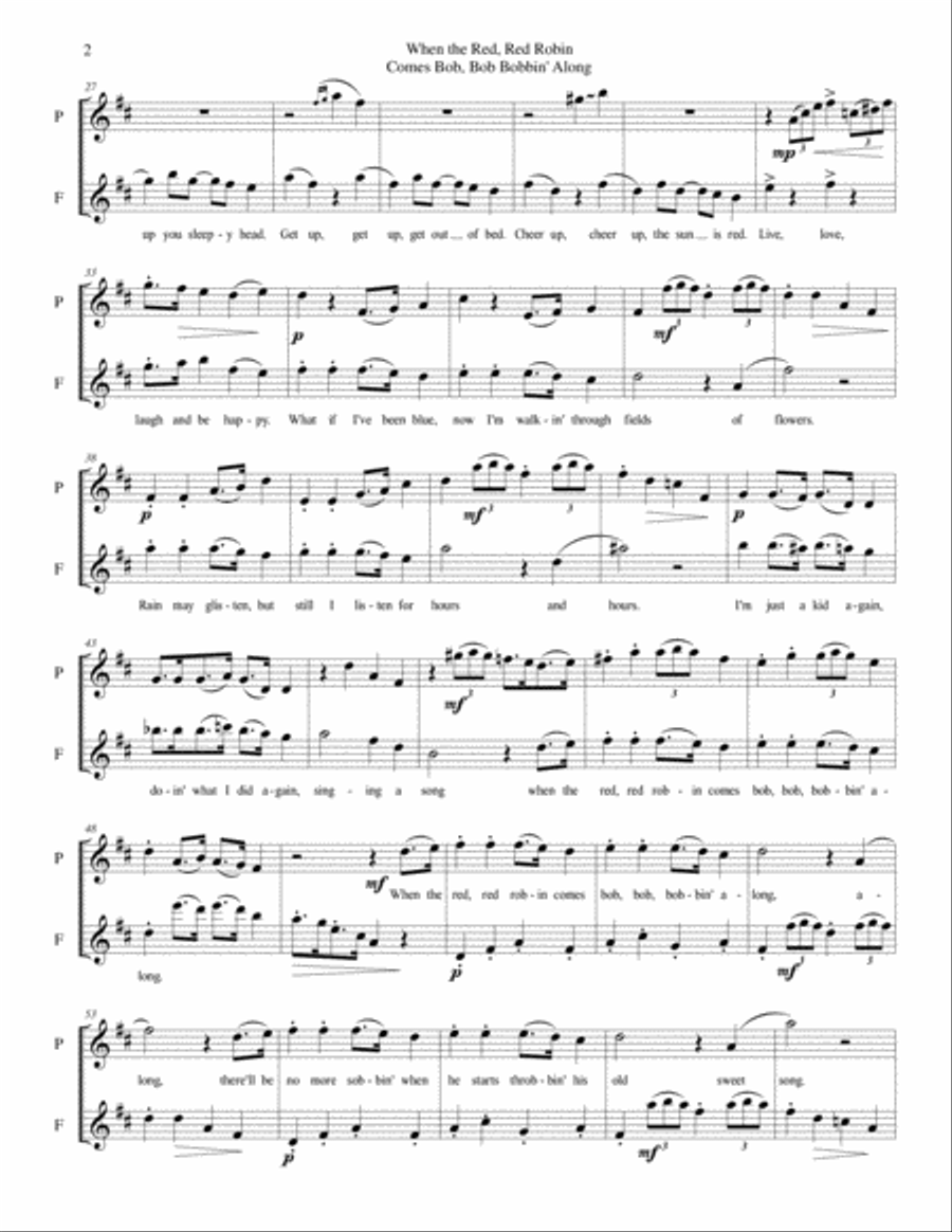 When The Red, Red Robin Comes Bob, Bob Bobbin' Along Flute Duet scores gallery preview page 3