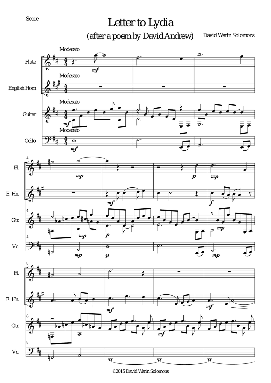 Letter to Lydia for cor anglais, flute, cello and guitar