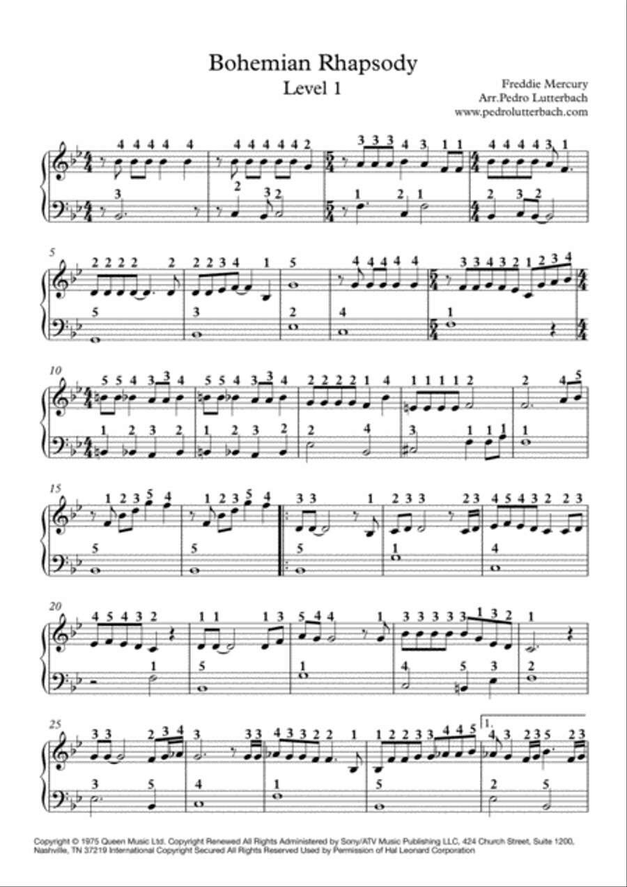 Bohemian Rhapsody Bohemian Rhapsody Easy Piano scores gallery preview page 1