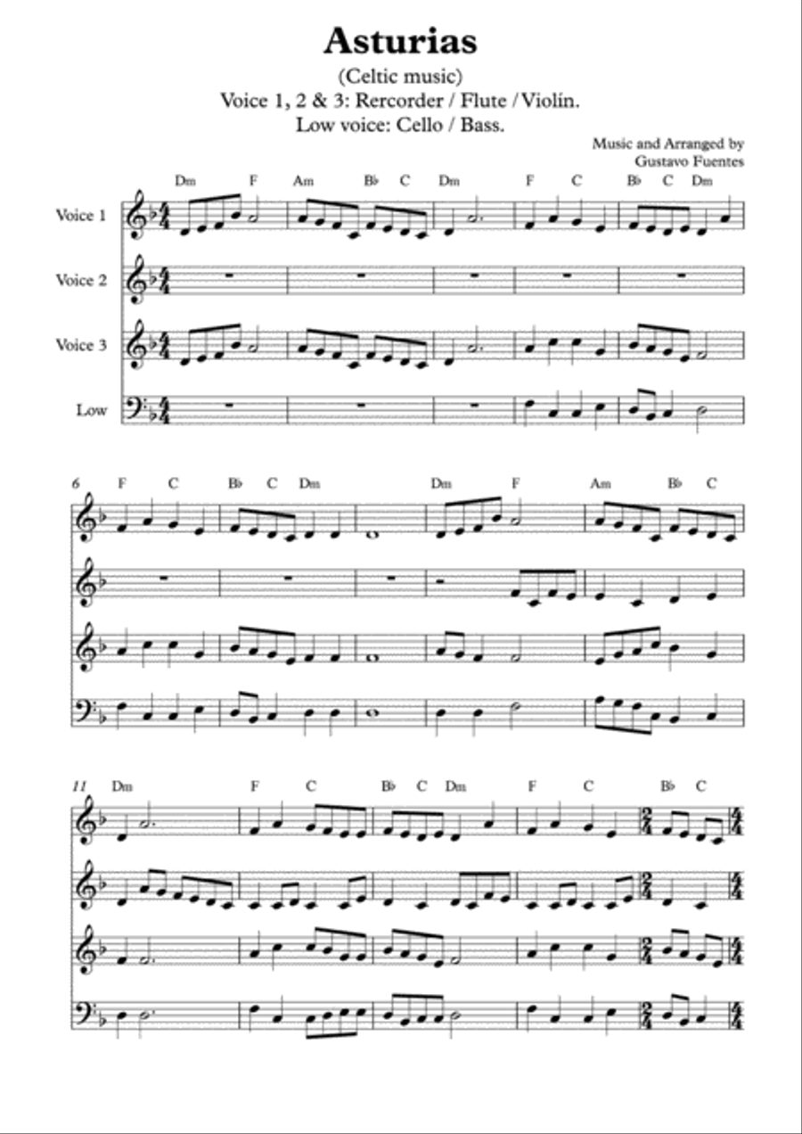 Asturias, Celtic song by Gustavo Fuentes Small Ensemble scores gallery preview page 2