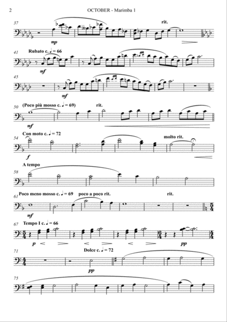October (Alleluia) for Mallet Quartet (arr. Joby Burgess) - Marimba 1 Percussion Ensemble scores gallery preview page 2