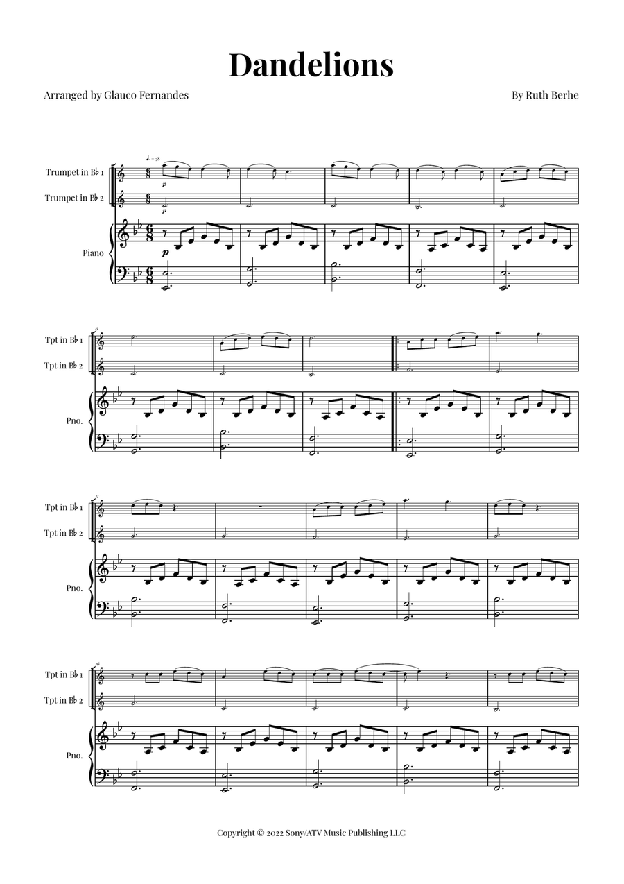 Dandelions Trumpet Duet scores gallery preview page 1