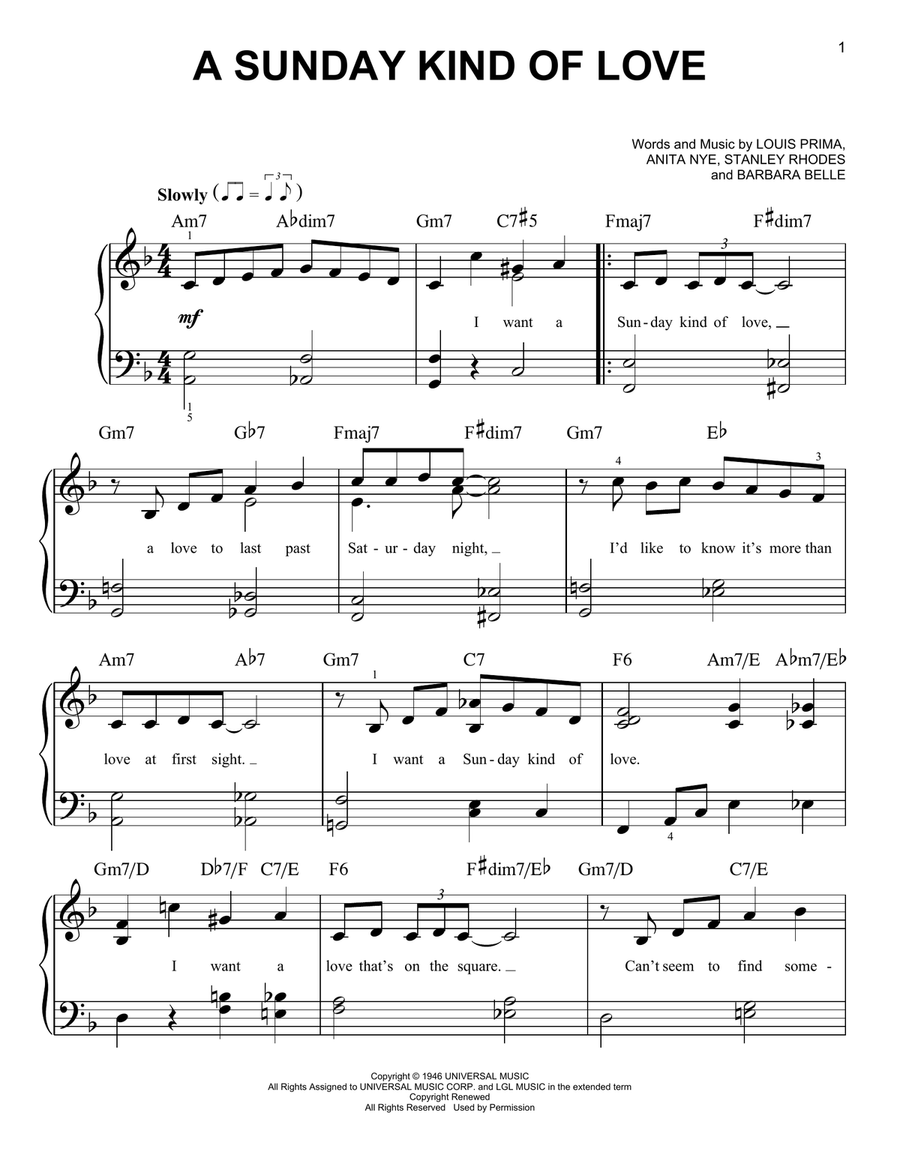 A Sunday Kind Of Love A Sunday Kind Of Love Easy Piano scores gallery preview page 1