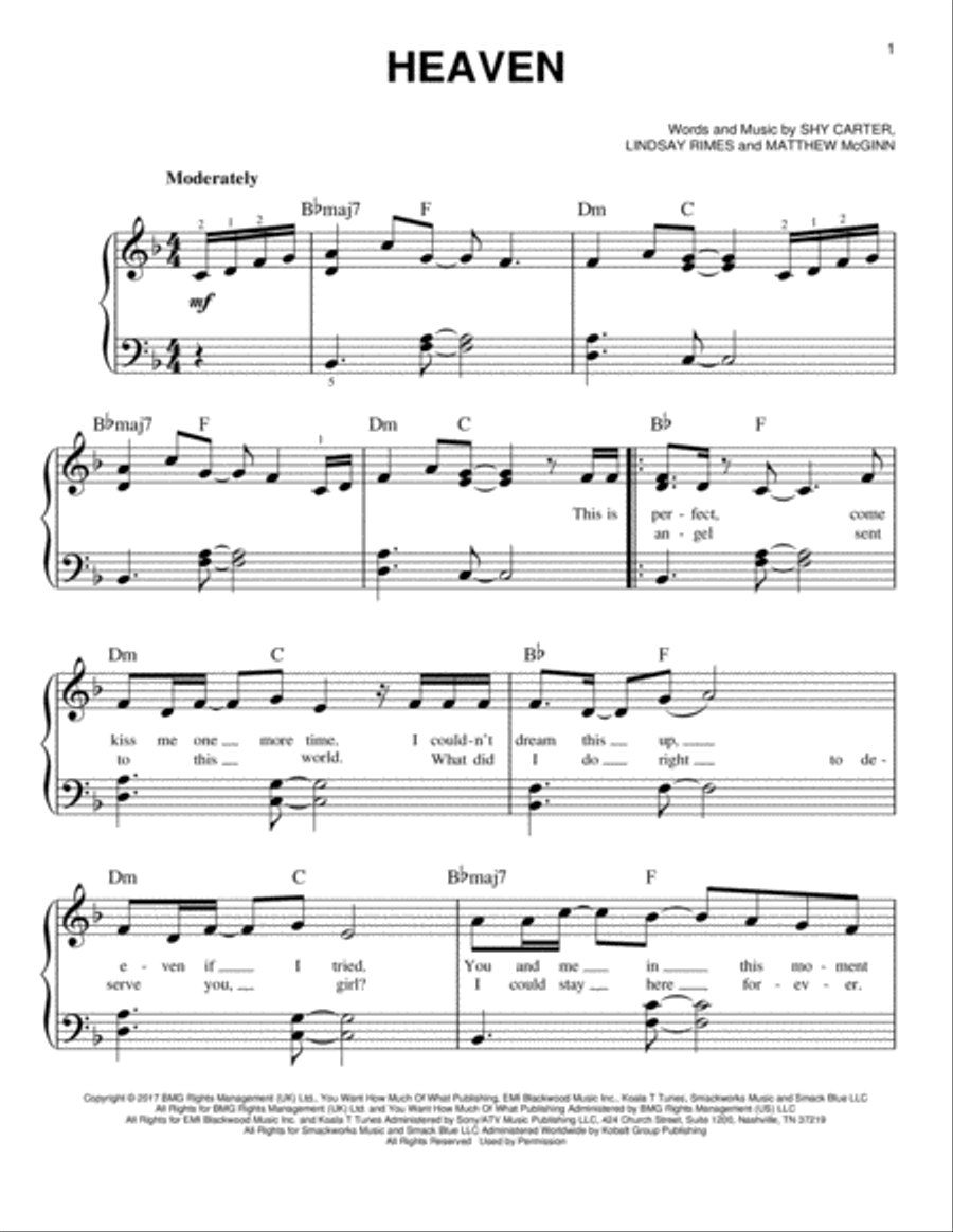 Heaven Easy Piano scores gallery preview page 1