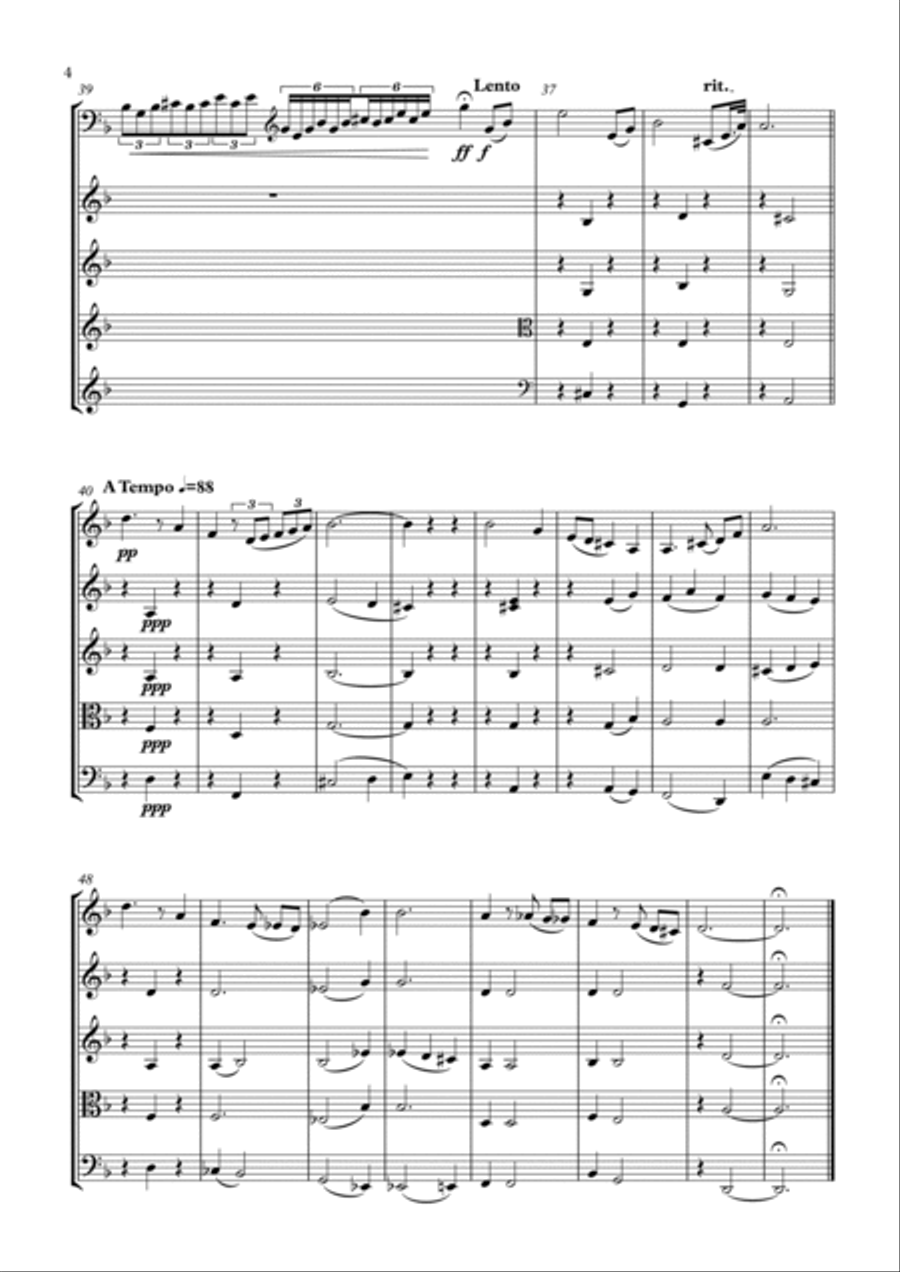 Chanson Triste arranged for solo double bass in orchestra tuning and string quartet/string orchestra String Quartet scores gallery preview page 4