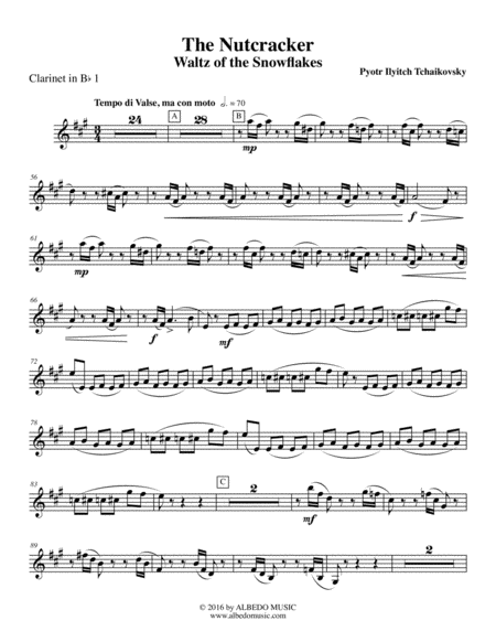 The Nutcracker, Waltz of the Snowflakes - Clarinet in Bb 1 (Transposed Part)