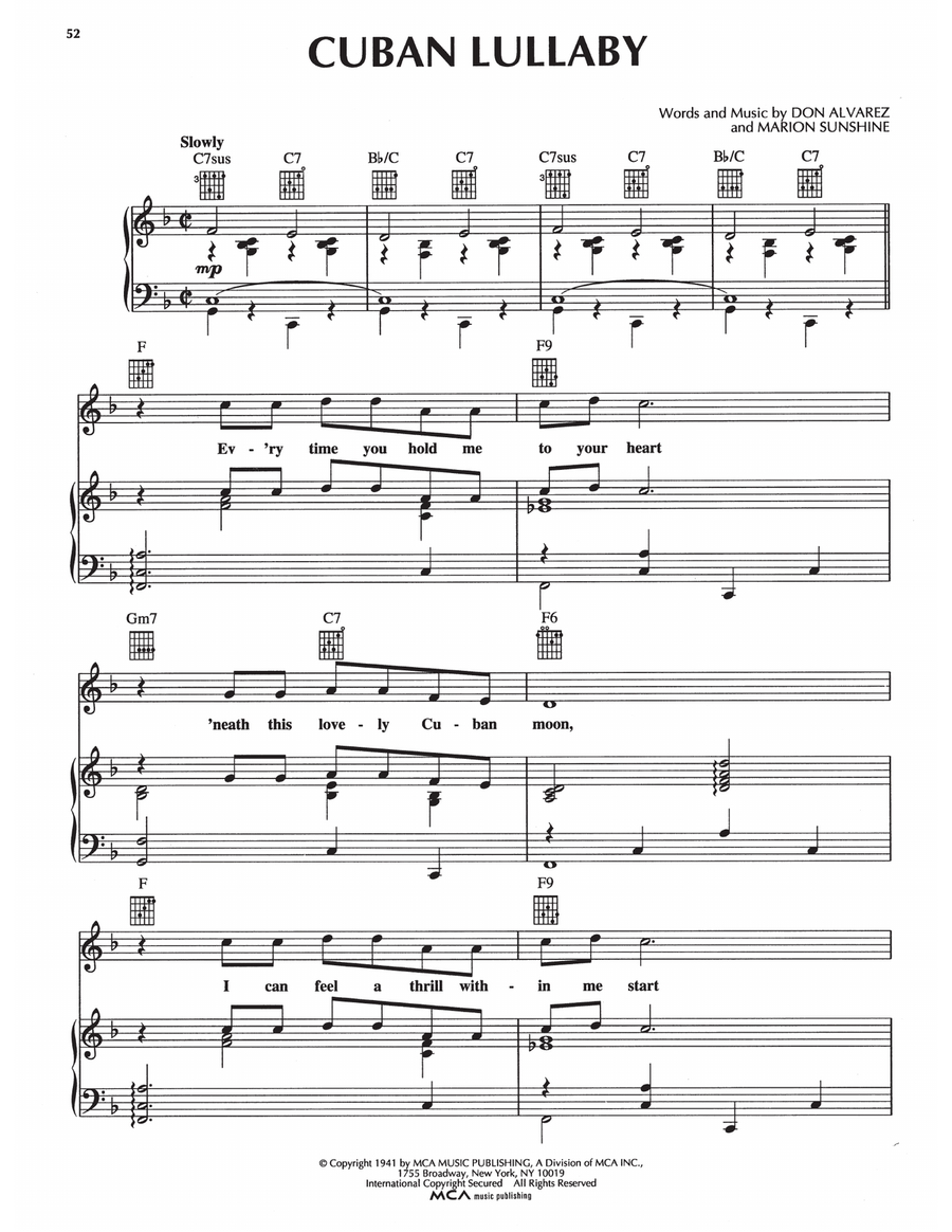 Cuban Lullaby Piano, Vocal, Guitar scores gallery preview page 1