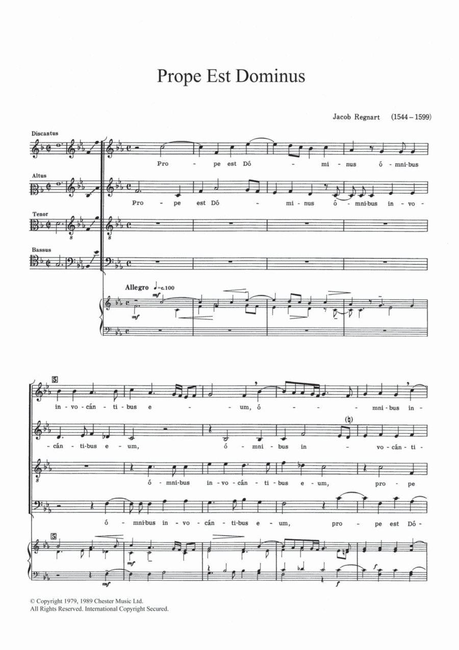 Prope Est Dominus by Jacob Regnart 4-Part - Digital Sheet Music