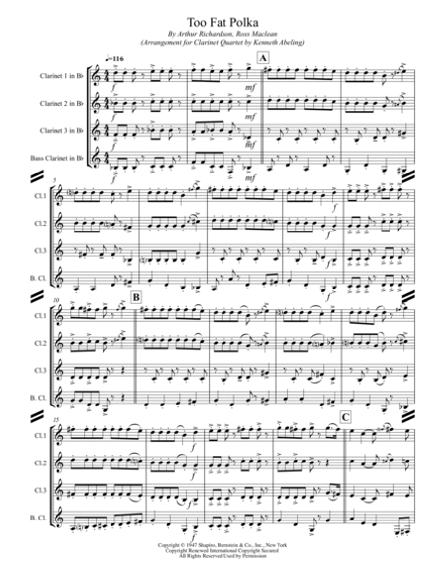 Too Fat Polka (she's Too Fat For Me) Woodwind Ensemble scores gallery preview page 2