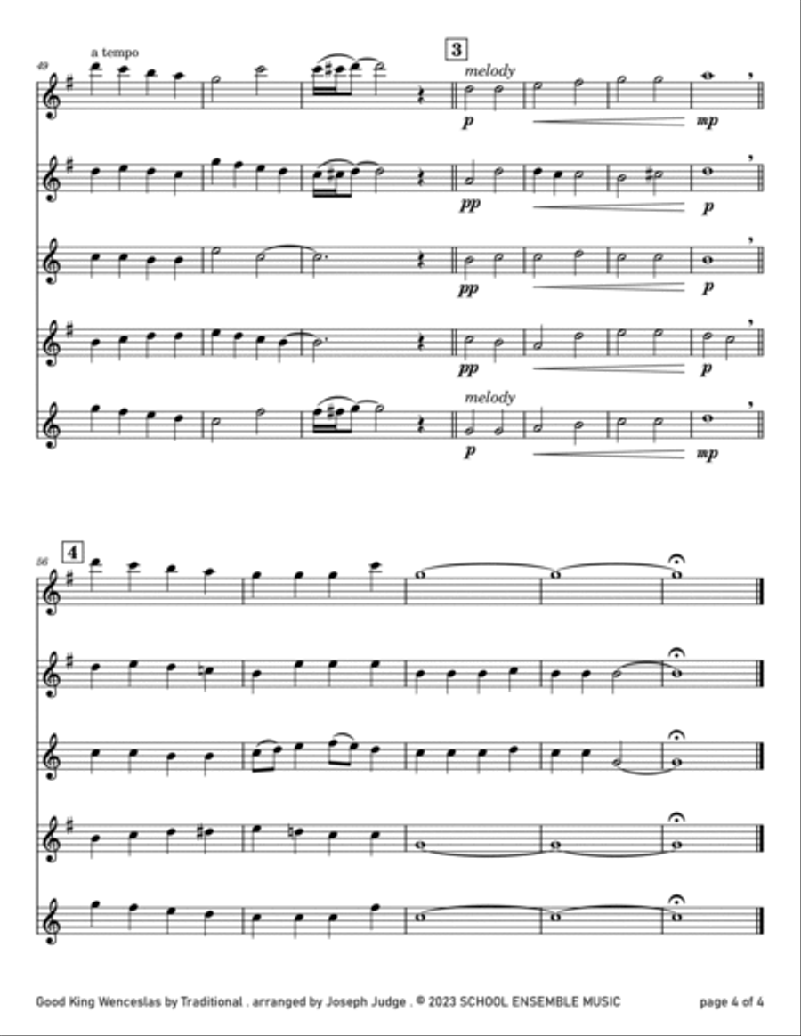 Good King Wenceslas for Saxophone Quartet in Schools Saxophone Quartet scores gallery preview page 4