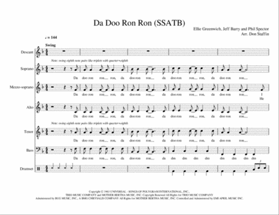 Da Doo Ron Ron (when He Walked Me Home) 4-Part scores gallery preview page 1