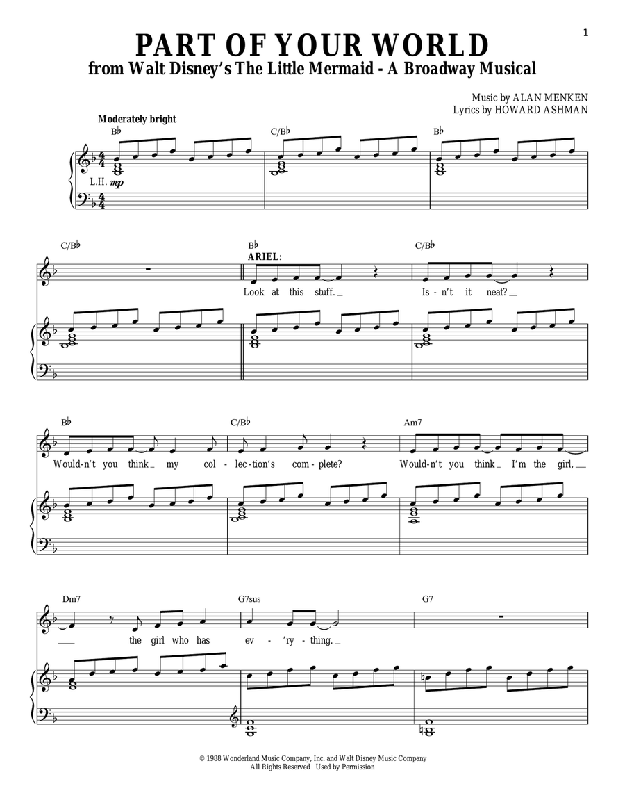 Part Of Your World (from The Little Mermaid) Piano, Vocal, Guitar scores gallery preview page 1