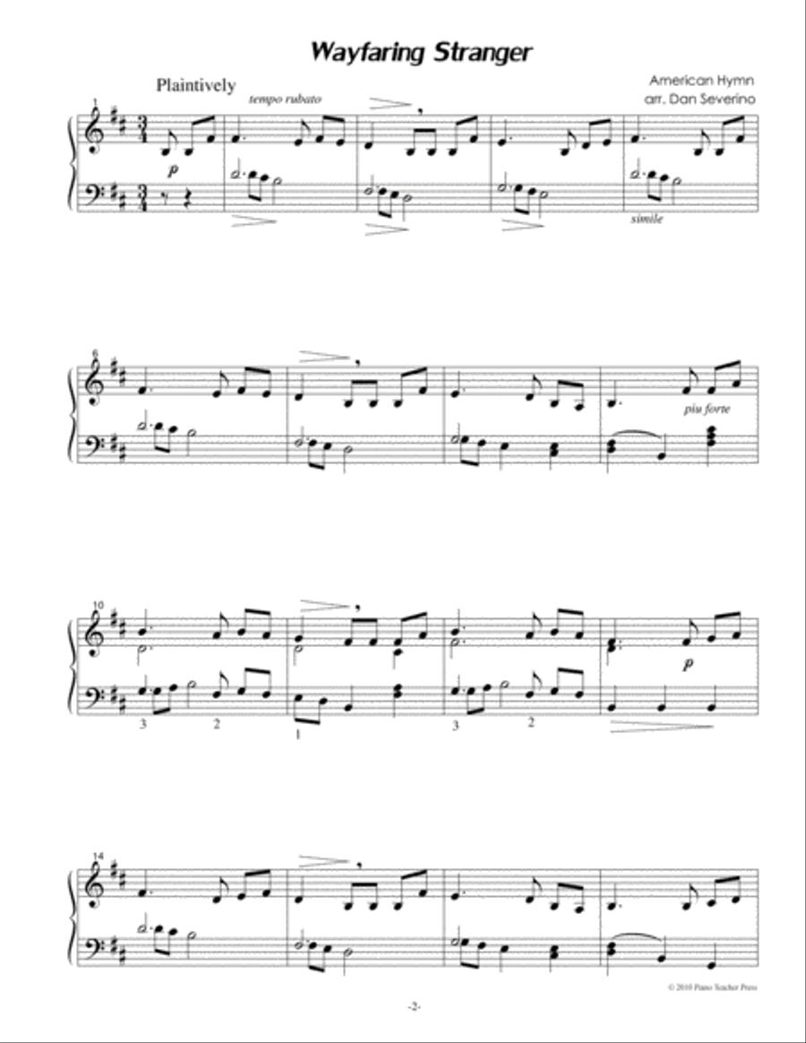 The Wayfaring Stranger Piano Solo scores gallery preview page 2