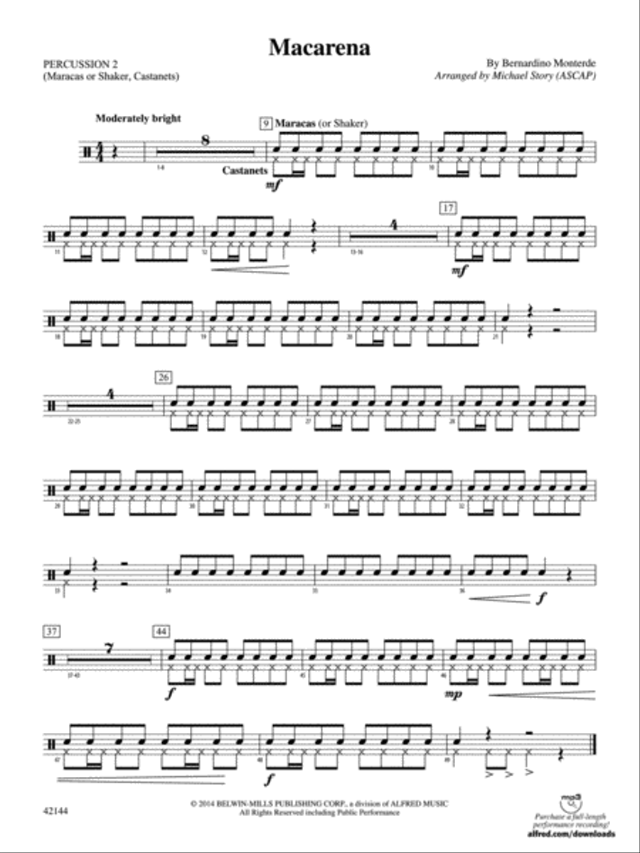 Macarena: 2nd Percussion Macarena: 2nd Percussion Concert Band scores gallery preview page 1