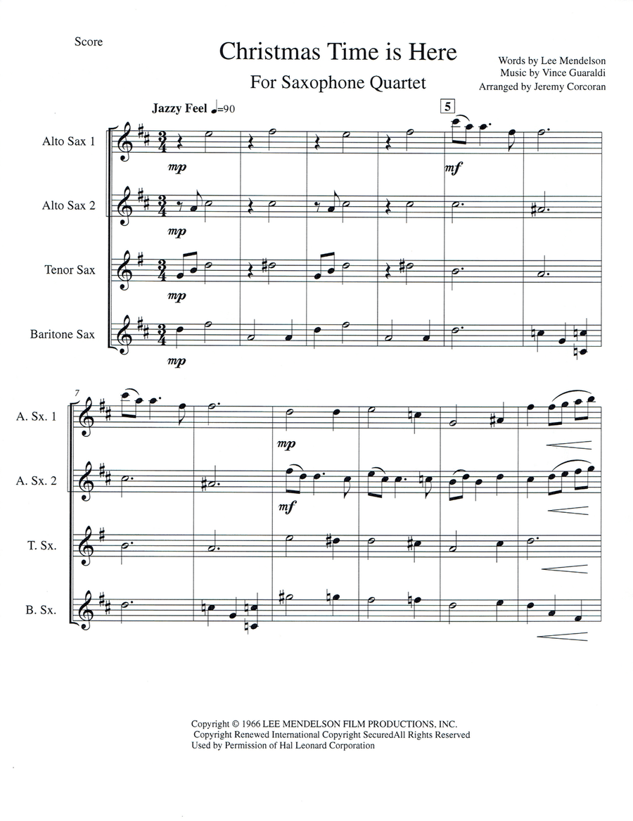 Christmas Time Is Here Christmas Time Is Here Saxophone Quartet scores gallery preview page 1