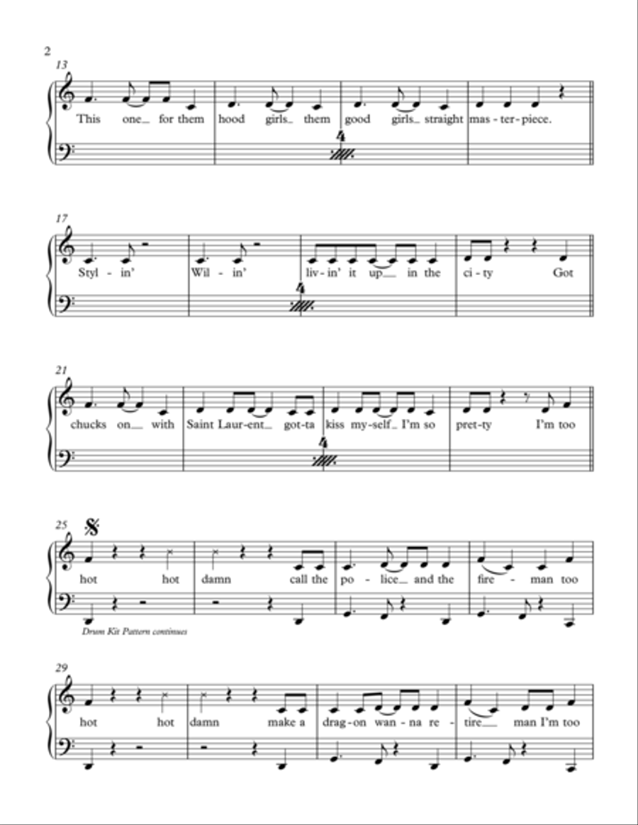 Uptown Funk Piano, Vocal, Guitar scores gallery preview page 2