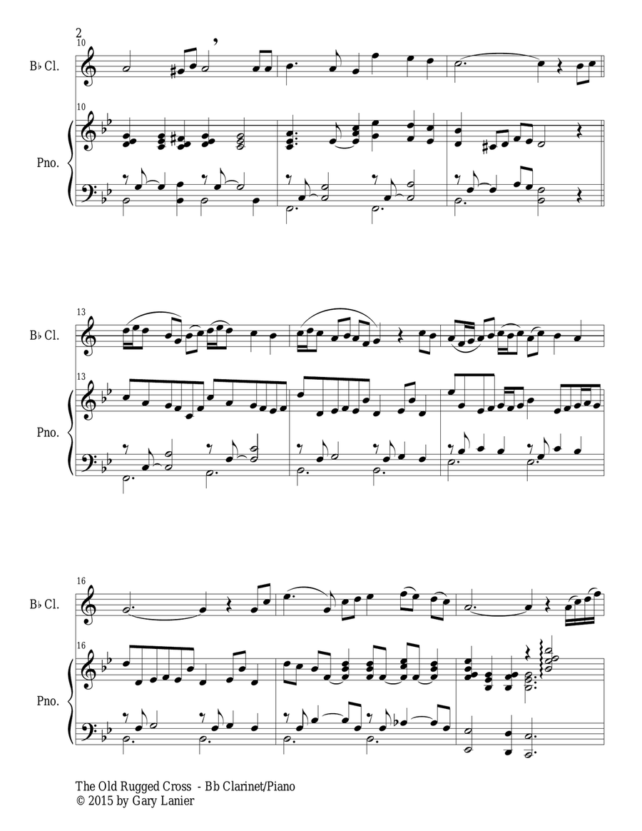 THE OLD RUGGED CROSS (Duet – Bb Clarinet and Piano/Score and Parts) Woodwind Duet scores gallery preview page 3
