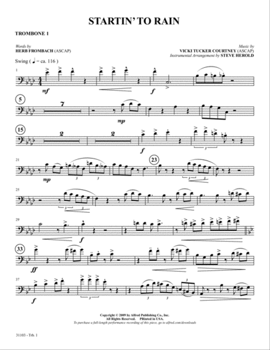 Startin' to Rain: 1st Trombone Trombone scores gallery preview page 1