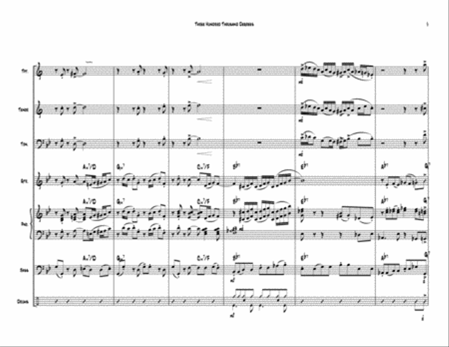 Three Hundred Thousand Degrees (trumpet, sax, trombone) Small Ensemble scores gallery preview page 6