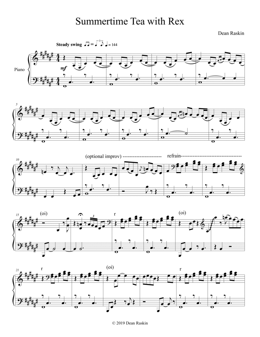 Summertime Tea with Rex Piano Solo scores gallery preview page 1