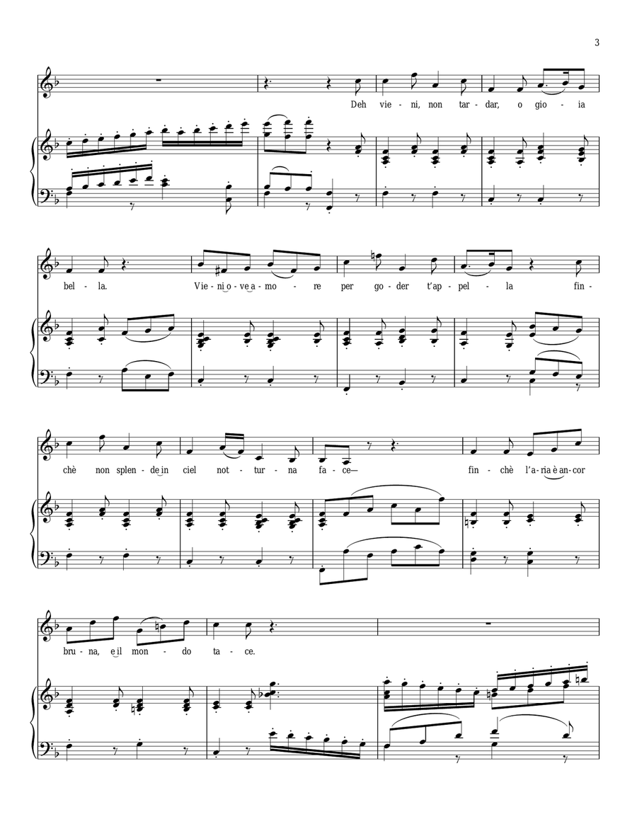 Deh Vieni, Non Tardar from Le Nozze Di Figaro Piano, Vocal, Guitar scores gallery preview page 3