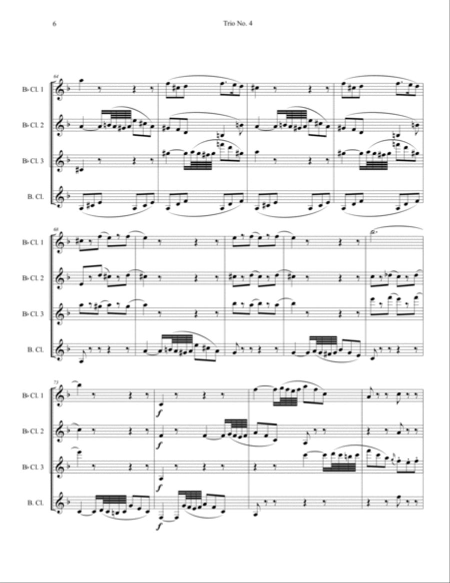W. A. Mozart, Trio No.4, Kegelstatt Trio (KV 498). Arranged for Clarinet Quartet Clarinet Quartet scores gallery preview page 6