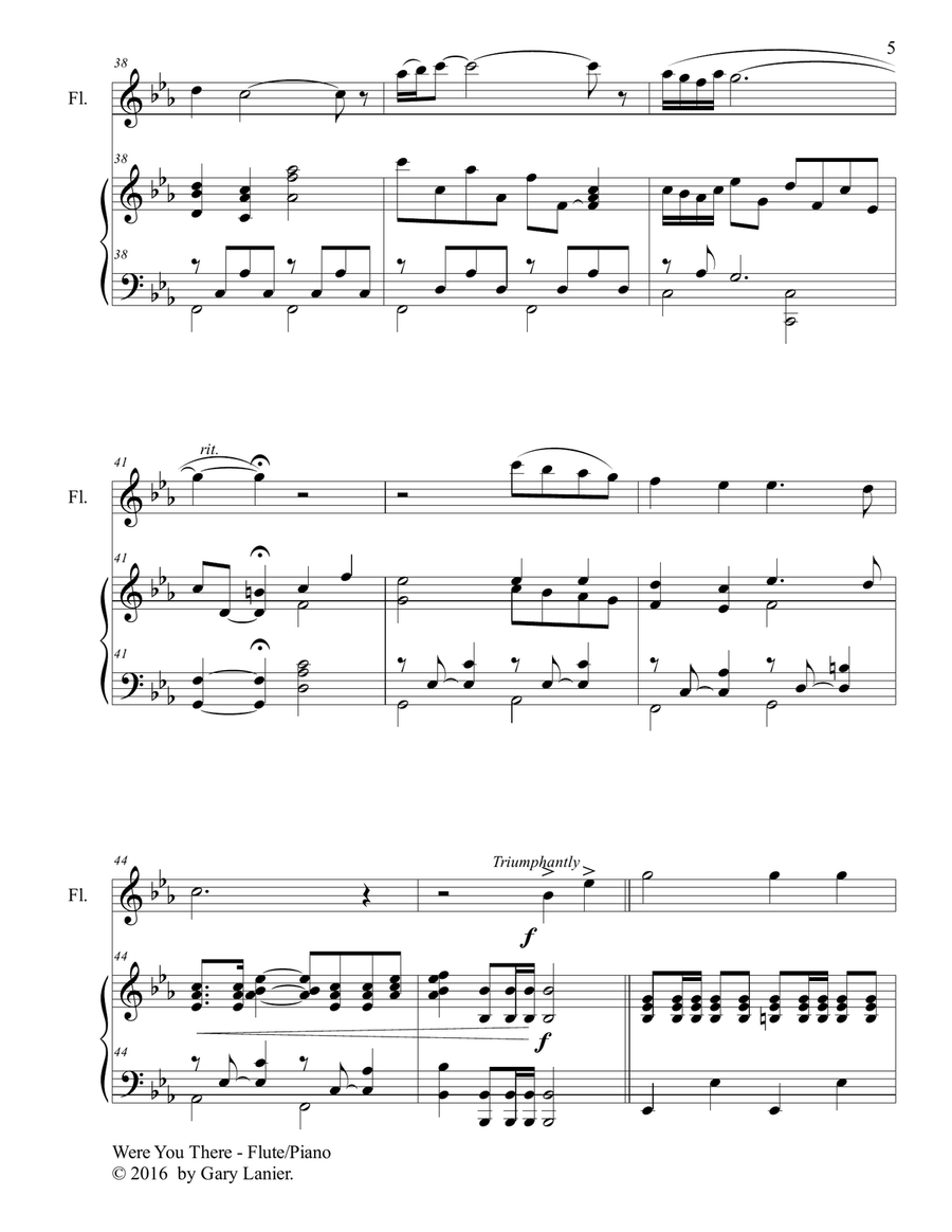 Gary Lanier: WERE YOU THERE (Duet – Flute & Piano with Parts) Woodwind Duet scores gallery preview page 6