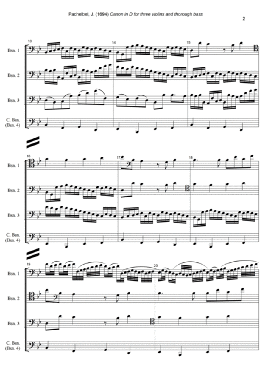 J. Pachelbel - Canon in D-dur, arr. for Bassoon Quartet Woodwind Quartet scores gallery preview page 2