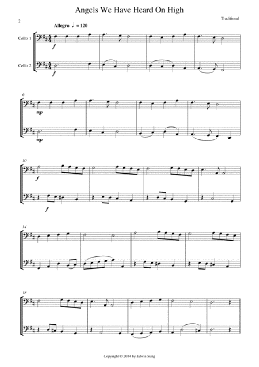 15 Popular Christmas Songs for Cello Duet (Suitable for beginning / intermediate cellists) String Duet scores gallery preview page 2